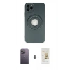 MARSİLYAN™- iPhone 12 Pro Max Kılıf Eksen Klasik Prime - Siyah Mat Seramik Nano Ekran Koruyucu + Neon Fosforlu Kamera Lens - BZ