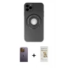 MARSİLYAN™- iPhone 12 Pro Max Kılıf Eksen Klasik Prime - Siyah Mat Seramik Nano Ekran Koruyucu + Neon Fosforlu Kamera Lens - SI