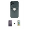 MARSİLYAN™- iPhone 12 Pro Max Kılıf Eksen Klasik Prime - Siyah Polymer Nano Ekran Koruyucu + Neon Fosforlu Kamera Lens - BZ