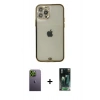MARSİLYAN™- iPhone 12 Pro Max Kılıf Eksen Minimal Koleksiyonu - Şeffaf 360 Full Body Arka Koruyucu + Neon Fosforlu Kamera Lens - YL