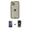 MARSİLYAN™- iPhone 12 Pro Max Kılıf Eksen Minimal Koleksiyonu - Şeffaf 360 Full Body Arka Koruyucu + Neon Fosforlu Kamera Lens - MI