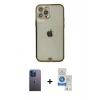 MARSİLYAN™- iPhone 12 Pro Max Kılıf Eksen Minimal Koleksiyonu - Şeffaf Royal Nano Ekran Koruyucu + Neon Fosforlu Kamera Lens - MI