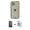 MARSİLYAN™- iPhone 12 Pro Max Kılıf Eksen Minimal Koleksiyonu - Şeffaf Royal Nano Ekran Koruyucu + Neon Fosforlu Kamera Lens - BZ