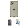 MARSİLYAN™- iPhone 12 Pro Max Kılıf Eksen Minimal Koleksiyonu - Şeffaf Royal Nano Ekran Koruyucu + Neon Fosforlu Kamera Lens - SI
