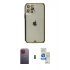 MARSİLYAN™- iPhone 12 Pro Max Kılıf Eksen Minimal Koleksiyonu - Şeffaf Royal Nano Ekran Koruyucu + Neon Fosforlu Kamera Lens - TU