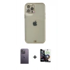 MARSİLYAN™- iPhone 12 Pro Max Kılıf Eksen Minimal Koleksiyonu - Şeffaf Temperli Cam Ekran Koruyucu + Beyaz Neon Fosforlu Kamera Lens
