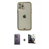 MARSİLYAN™- iPhone 12 Pro Max Kılıf Eksen Minimal Koleksiyonu - Şeffaf Temperli Cam Ekran Koruyucu + Beyaz Neon Fosforlu Kamera Lens