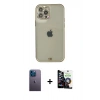 MARSİLYAN™- iPhone 12 Pro Max Kılıf Eksen Minimal Koleksiyonu - Şeffaf Temperli Cam Ekran Koruyucu + Neon Fosforlu Kamera Lens - MI