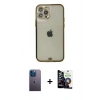 MARSİLYAN™- iPhone 12 Pro Max Kılıf Eksen Minimal Koleksiyonu - Şeffaf Temperli Cam Ekran Koruyucu + Neon Fosforlu Kamera Lens - MI