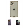 MARSİLYAN™- iPhone 12 Pro Max Kılıf Eksen Minimal Koleksiyonu - Şeffaf Temperli Cam Ekran Koruyucu + Neon Fosforlu Kamera Lens - SI