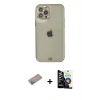 MARSİLYAN™- iPhone 12 Pro Max Kılıf Eksen Minimal Koleksiyonu - Şeffaf Temperli Cam Ekran Koruyucu + Sierra Blue Shine Kamera Lens Koruma Cam