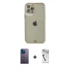 MARSİLYAN™- iPhone 12 Pro Max Kılıf Eksen Minimal Koleksiyonu - Şeffaf Uv Polymer Nano Ekran Koruyucu + Mavi Neon Fosforlu Kamera Lens