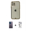 MARSİLYAN™- iPhone 12 Pro Max Kılıf Eksen Minimal Koleksiyonu - Şeffaf Uv Polymer Nano Ekran Koruyucu + Mavi Neon Fosforlu Kamera Lens