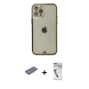 MARSİLYAN™- iPhone 12 Pro Max Kılıf Eksen Minimal Koleksiyonu - Şeffaf Uv Polymer Nano Ekran Koruyucu + Renkli Kamera Lens Koruma Cam - PE