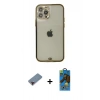 MARSİLYAN™- iPhone 12 Pro Max Kılıf Eksen Minimal Koleksiyonu - Siyah 18D Cam Ekran Koruyucu + Metal Kamera Lens Koruma Cam - KI