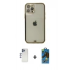 MARSİLYAN™- iPhone 12 Pro Max Kılıf Eksen Minimal Koleksiyonu - Siyah 18D Cam Ekran Koruyucu + Lacivert Shine Kamera Lens