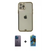 MARSİLYAN™- iPhone 12 Pro Max Kılıf Eksen Minimal Koleksiyonu - Siyah 18D Cam Ekran Koruyucu + Neon Fosforlu Kamera Lens - MI