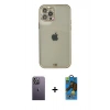 MARSİLYAN™- iPhone 12 Pro Max Kılıf Eksen Minimal Koleksiyonu - Siyah 18D Cam Ekran Koruyucu + Neon Fosforlu Kamera Lens - BZ