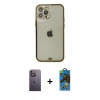 MARSİLYAN™- iPhone 12 Pro Max Kılıf Eksen Minimal Koleksiyonu - Siyah 18D Cam Ekran Koruyucu + Neon Fosforlu Kamera Lens - BZ