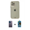 MARSİLYAN™- iPhone 12 Pro Max Kılıf Eksen Minimal Koleksiyonu - Siyah 18D Cam Ekran Koruyucu + Neon Fosforlu Kamera Lens - MI
