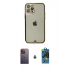 MARSİLYAN™- iPhone 12 Pro Max Kılıf Eksen Minimal Koleksiyonu - Siyah 18D Cam Ekran Koruyucu + Neon Fosforlu Kamera Lens - SI
