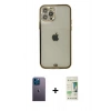 MARSİLYAN™- iPhone 12 Pro Max Kılıf Eksen Minimal Koleksiyonu - Siyah 20D Premium Cam Ekran Koruyucu + Neon Fosforlu Kamera Lens - MI