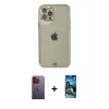 MARSİLYAN™- iPhone 12 Pro Max Kılıf Eksen Minimal Koleksiyonu - Siyah 34D Izgaralı Cam + Turuncu Neon Fosforlu Kamera Lens