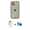 MARSİLYAN™- iPhone 12 Pro Max Kılıf Eksen Minimal Koleksiyonu - Siyah 3D Antistatik Cam Ekran Koruyucu + Shine Kamera Lens - GD
