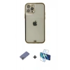 MARSİLYAN™- iPhone 12 Pro Max Kılıf Eksen Minimal Koleksiyonu - Siyah 3D Antistatik Cam Ekran Koruyucu + Metal Kamera Lens Koruma Cam - GD