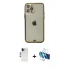 MARSİLYAN™- iPhone 12 Pro Max Kılıf Eksen Minimal Koleksiyonu - Siyah 3D Antistatik Cam Ekran Koruyucu + Shine Kamera Lens - LT