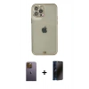 MARSİLYAN™- iPhone 12 Pro Max Kılıf Eksen Minimal Koleksiyonu - Siyah 3D Antistatik Hayalet Cam Ekran Koruyucu + Neon Fosforlu Kamera Lens - SI