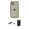 MARSİLYAN™- iPhone 12 Pro Max Kılıf Eksen Minimal Koleksiyonu - Siyah 3D Antistatik Hayalet Cam Ekran Koruyucu + Renkli Kamera Lens Koruma Cam - MI