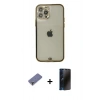 MARSİLYAN™- iPhone 12 Pro Max Kılıf Eksen Minimal Koleksiyonu - Siyah 3D Antistatik Hayalet Cam Ekran Koruyucu + Metal Kamera Lens Koruma Cam - GD