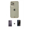 MARSİLYAN™- iPhone 12 Pro Max Kılıf Eksen Minimal Koleksiyonu - Siyah 3D Antistatik Hayalet Cam Ekran Koruyucu + Neon Fosforlu Kamera Lens - BZ