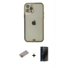 MARSİLYAN™- iPhone 12 Pro Max Kılıf Eksen Minimal Koleksiyonu - Siyah 3D Antistatik Hayalet Cam Ekran Koruyucu + Shine Kamera Lens Koruma Cam - SABE