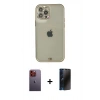 MARSİLYAN™- iPhone 12 Pro Max Kılıf Eksen Minimal Koleksiyonu - Siyah 3D Antistatik Hayalet Cam Ekran Koruyucu + Neon Fosforlu Kamera Lens - TU