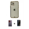 MARSİLYAN™- iPhone 12 Pro Max Kılıf Eksen Minimal Koleksiyonu - Siyah 3D Antistatik Hayalet Cam Ekran Koruyucu + Neon Fosforlu Kamera Lens - TU