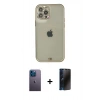 MARSİLYAN™- iPhone 12 Pro Max Kılıf Eksen Minimal Koleksiyonu - Siyah 3D Antistatik Hayalet Cam Ekran Koruyucu + Neon Fosforlu Kamera Lens - MI