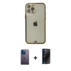 MARSİLYAN™- iPhone 12 Pro Max Kılıf Eksen Minimal Koleksiyonu - Siyah 3D Antistatik Hayalet Cam Ekran Koruyucu + Neon Fosforlu Kamera Lens - MI
