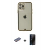 MARSİLYAN™- iPhone 12 Pro Max Kılıf Eksen Minimal Koleksiyonu - Siyah 3D Antistatik Hayalet Cam Ekran Koruyucu + Renkli Kamera Lens Koruma Cam - TU