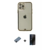 MARSİLYAN™- iPhone 12 Pro Max Kılıf Eksen Minimal Koleksiyonu - Siyah 3D Antistatik Hayalet Cam Ekran Koruyucu + Shine Kamera Lens Koruma Cam - SH