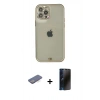 MARSİLYAN™- iPhone 12 Pro Max Kılıf Eksen Minimal Koleksiyonu - Siyah 3D Antistatik Hayalet Cam Ekran Koruyucu + Renkli Kamera Lens Koruma Cam - MI