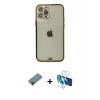 MARSİLYAN™- iPhone 12 Pro Max Kılıf Eksen Minimal Koleksiyonu - Siyah 3D Antistatik Seramik Nano Ekran Koruyucu + Siyah Shine Kamera Lens Koruma Cam