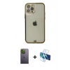 MARSİLYAN™- iPhone 12 Pro Max Kılıf Eksen Minimal Koleksiyonu - Siyah 3D Antistatik Seramik Nano Ekran Koruyucu + Neon Fosforlu Kamera Lens - YL