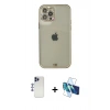 MARSİLYAN™- iPhone 12 Pro Max Kılıf Eksen Minimal Koleksiyonu - Siyah 3D Antistatik Seramik Nano Ekran Koruyucu + Lacivert Shine Kamera Lens