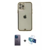MARSİLYAN™- iPhone 12 Pro Max Kılıf Eksen Minimal Koleksiyonu - Siyah 3D Antistatik Seramik Nano Ekran Koruyucu + Mavi Neon Fosforlu Kamera Lens