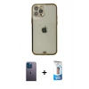 MARSİLYAN™- iPhone 12 Pro Max Kılıf Eksen Minimal Koleksiyonu - Siyah 5D Eko Cam Ekran Koruyucu + Neon Fosforlu Kamera Lens - MI