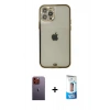 MARSİLYAN™- iPhone 12 Pro Max Kılıf Eksen Minimal Koleksiyonu - Siyah 5D Eko Cam Ekran Koruyucu + Neon Fosforlu Kamera Lens - TU