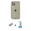 MARSİLYAN™- iPhone 12 Pro Max Kılıf Eksen Minimal Koleksiyonu - Siyah 5D Eko Cam Ekran Koruyucu + Sierra Blue Shine Kamera Lens Koruma Cam