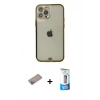 MARSİLYAN™- iPhone 12 Pro Max Kılıf Eksen Minimal Koleksiyonu - Siyah 5D Eko Cam Ekran Koruyucu + Sierra Blue Shine Kamera Lens Koruma Cam